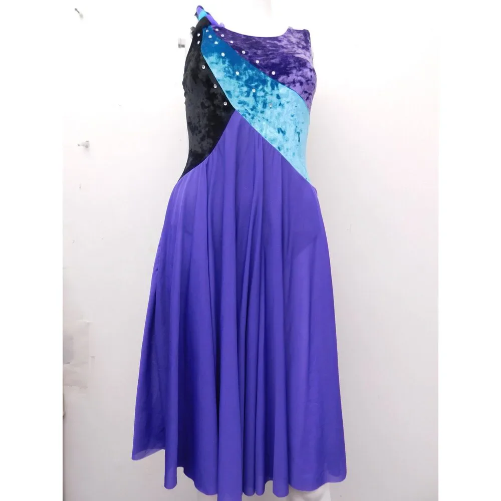Pre-Owned Dance Costume Dansco  Large Child Purple Dress Lyrical Rhinestones